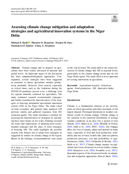 (PDF) Assessing climate change mitigation and adaptation strategies and ...