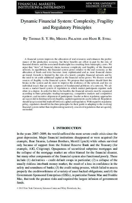 (PDF) Dynamic Financial System: Complexity, Fragility and Regulatory ...
