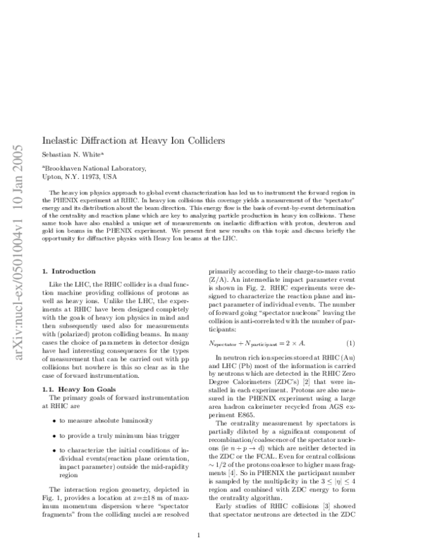 (PDF) Inelastic Diffraction at Heavy Ion Colliders