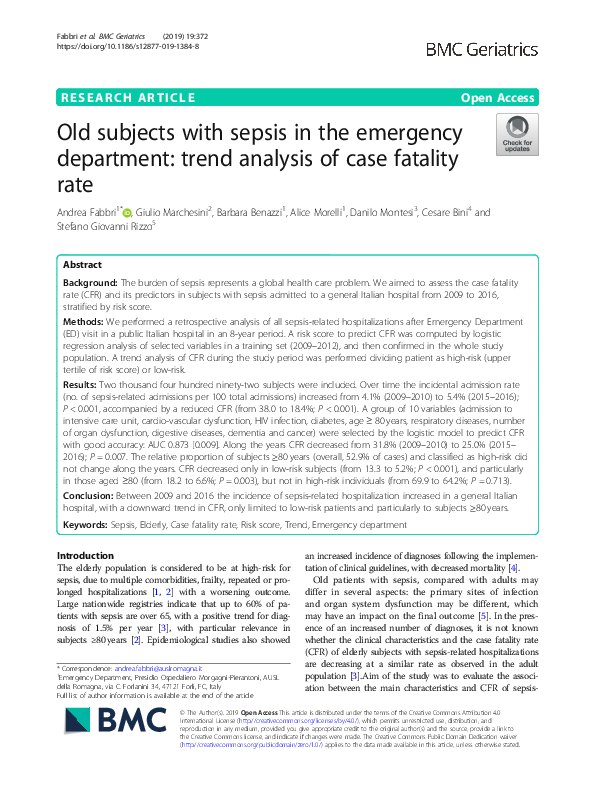 (PDF) Old subjects with sepsis in the emergency department: trend ...