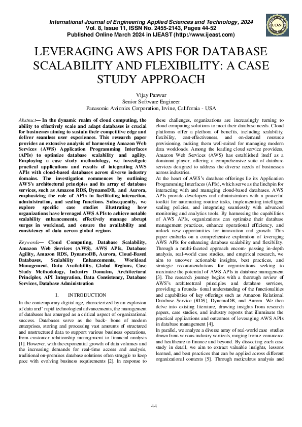 (PDF) LEVERAGING AWS APIS FOR DATABASE SCALABILITY AND FLEXIBILITY: A ...