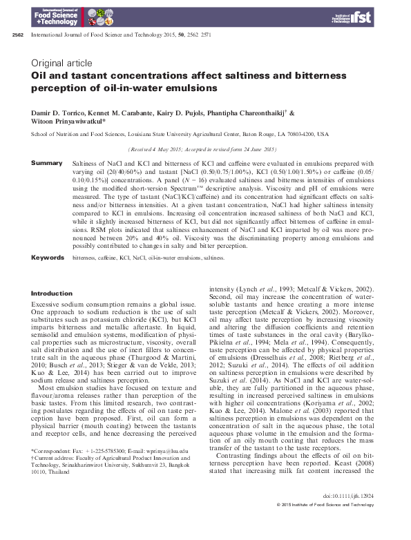 (PDF) Oil and tastant concentrations affect saltiness and bitterness ...