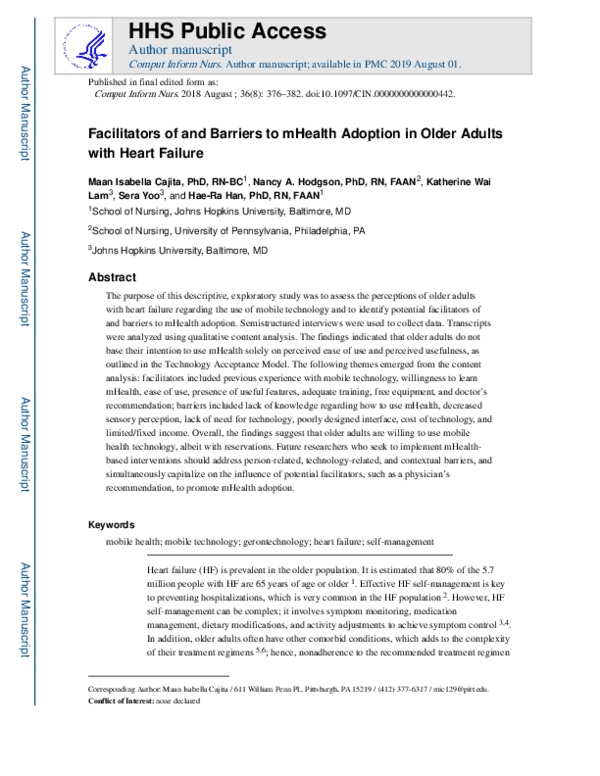(PDF) Facilitators of and Barriers to mHealth Adoption in Older Adults ...