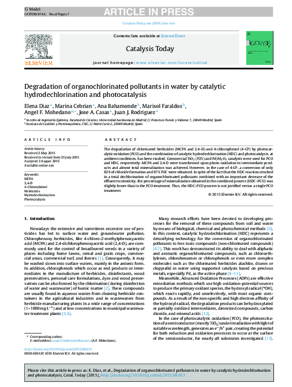 (PDF) Degradation of organochlorinated pollutants in water by catalytic ...