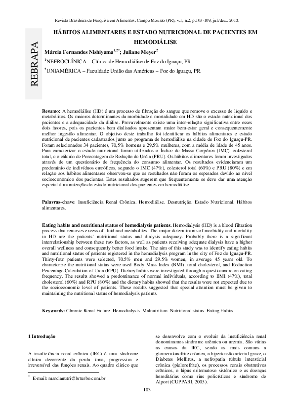 (PDF) Eating habits and nutritional status of hemodialysis patients
