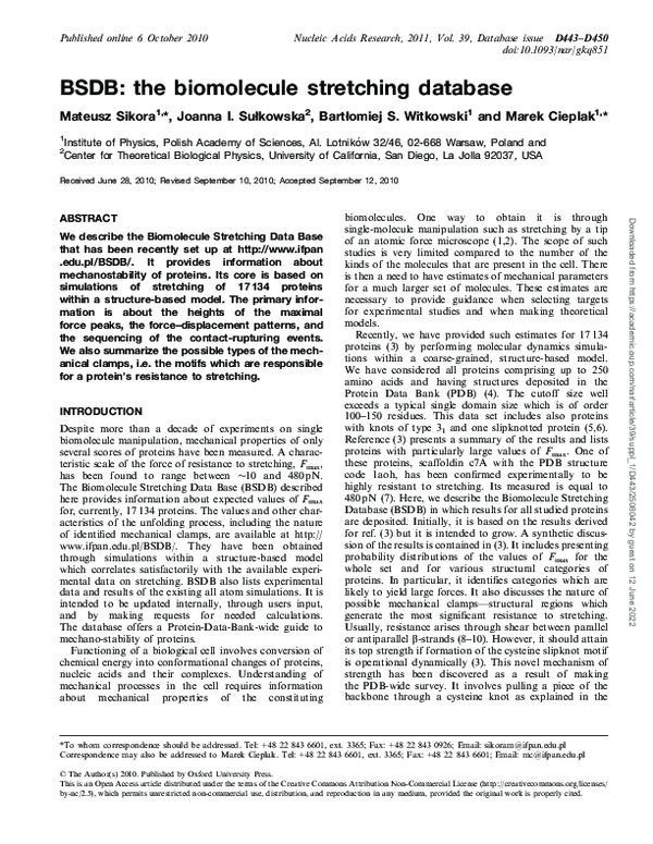 (PDF) BSDB: the biomolecule stretching database