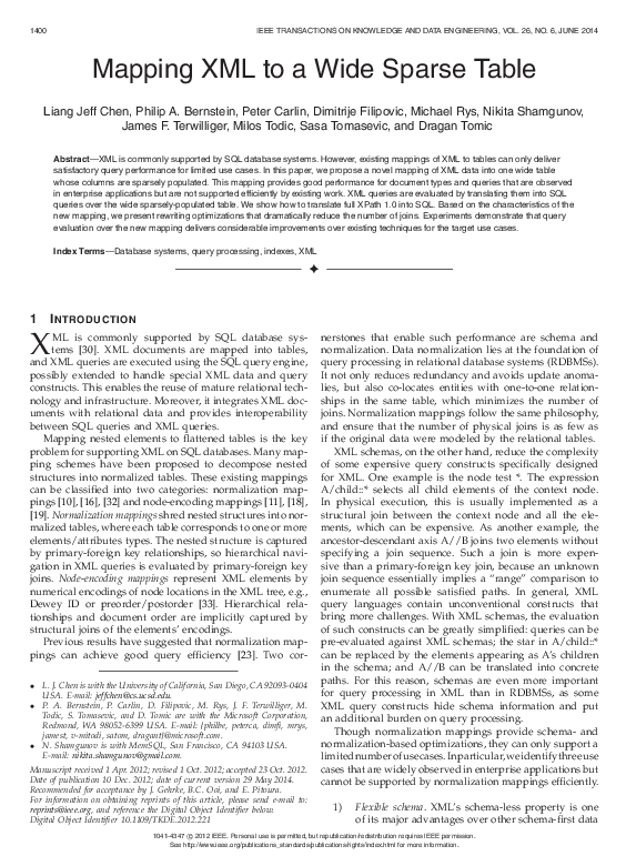 (PDF) Mapping XML to a Wide Sparse Table