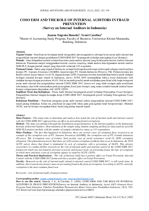 (PDF) COSO ERM AND THE ROLE OF INTERNAL AUDITORS IN FRAUD PREVENTION ...