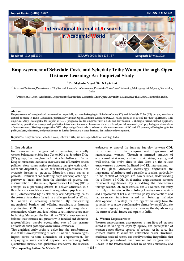 (PDF) Empowerment of Schedule Caste and Schedule Tribe Women through ...