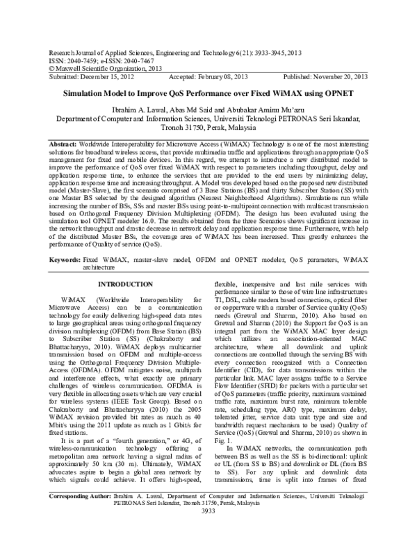 (PDF) Simulation Model to Improve QoS Performance over Fixed WiMAX ...