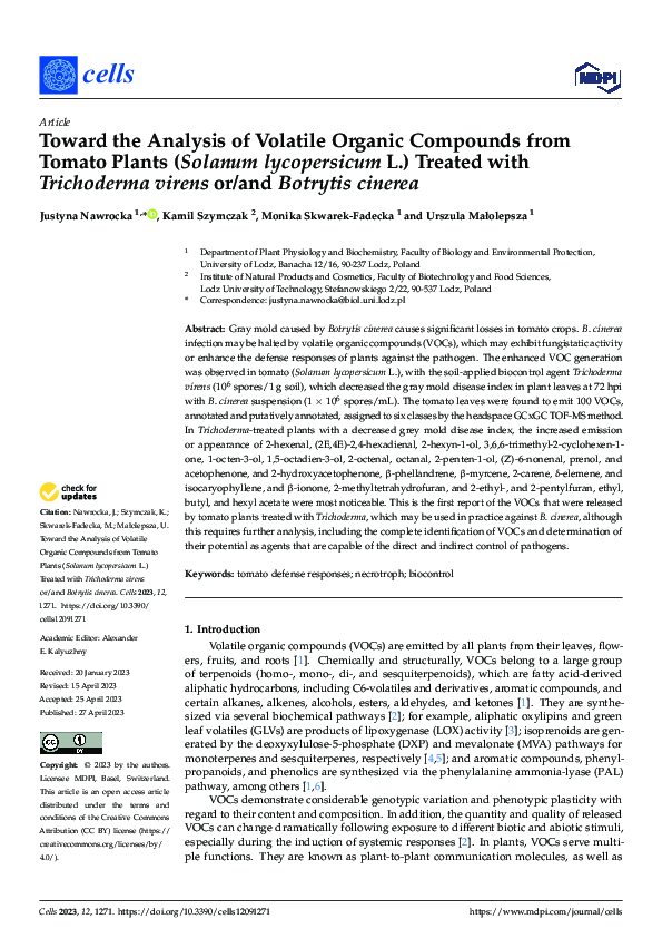(PDF) Toward the Analysis of Volatile Organic Compounds from Tomato ...