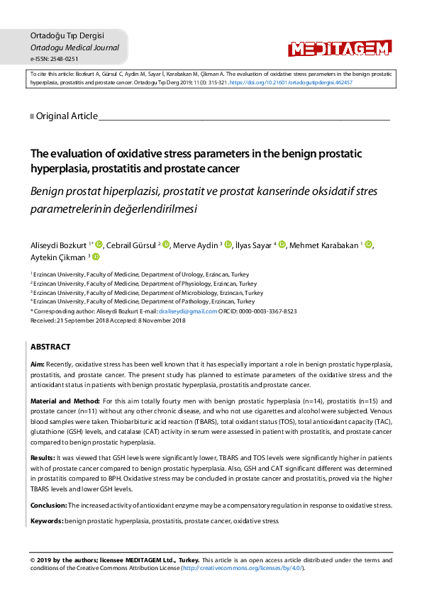 (PDF) The evaluation of oxidative stress parameters in the benign ...
