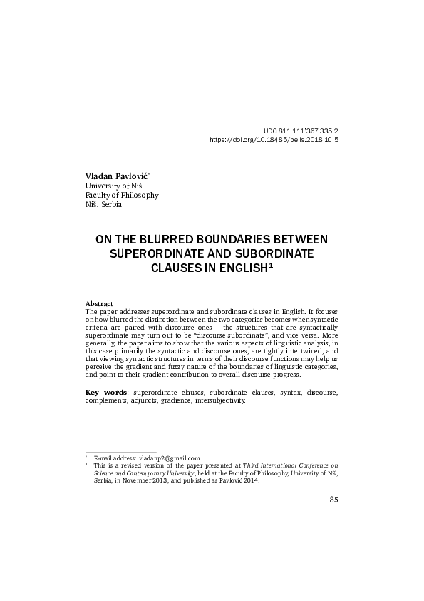 (PDF) On the Blurred Boundaries Between Superordinate and Subordinate ...