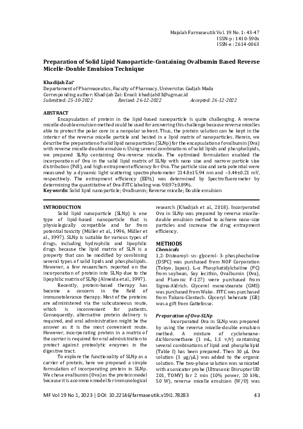 (PDF) Preparation of Solid Lipid Nanoparticle-Containing Ovalbumin ...