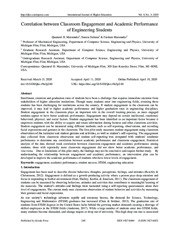(PDF) Correlation between Classroom Engagement and Academic Performance ...