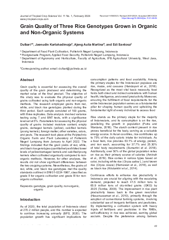 (PDF) Grain Quality of Three Rice Genotypes Grown in Organic and Non ...