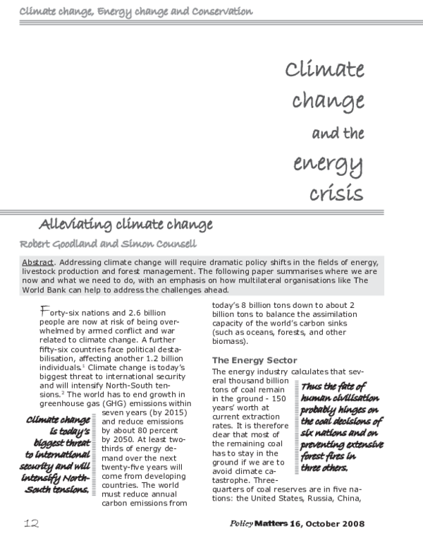 (PDF) Climate change and the energy crisis