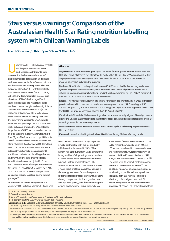 (PDF) Stars versus warnings: Comparison of the Australasian Health Star ...