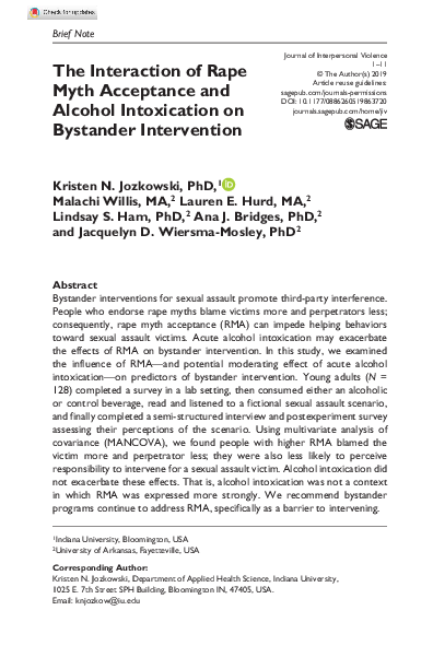(PDF) The Interaction of Rape Myth Acceptance and Alcohol Intoxication ...