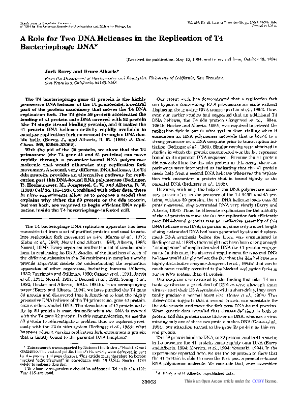 (PDF) A role for two DNA helicases in the replication of T4 ...