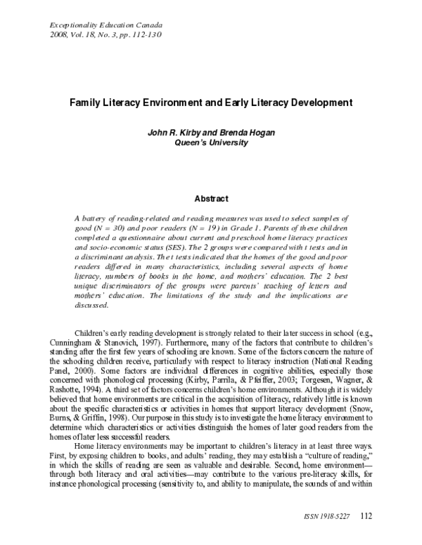 (PDF) Family Literacy Environment and Early Literacy Development