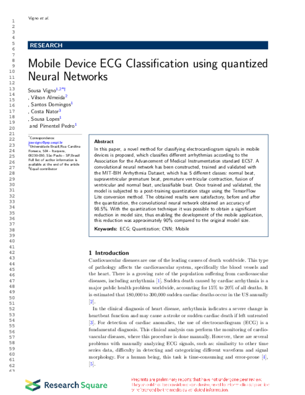 (PDF) Mobile Device ECG Classification using quantized Neural Networks