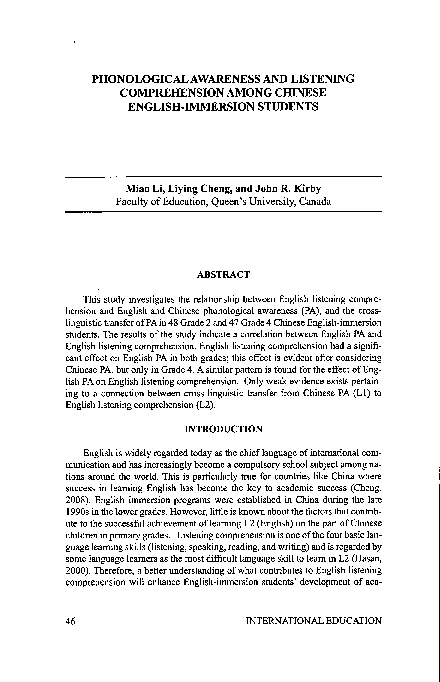 (PDF) Phonological Awareness and Listening Comprehension among Chinese ...