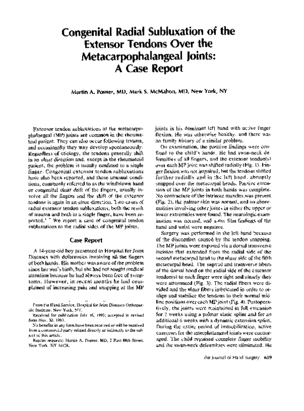(PDF) Congenital radial subluxation of the extensor tendons over the ...