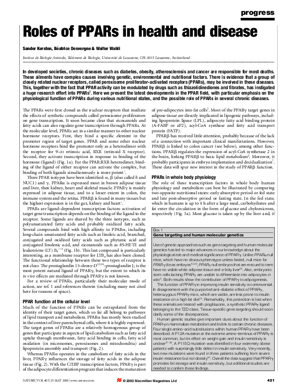 (PDF) Roles of PPARs in health and disease