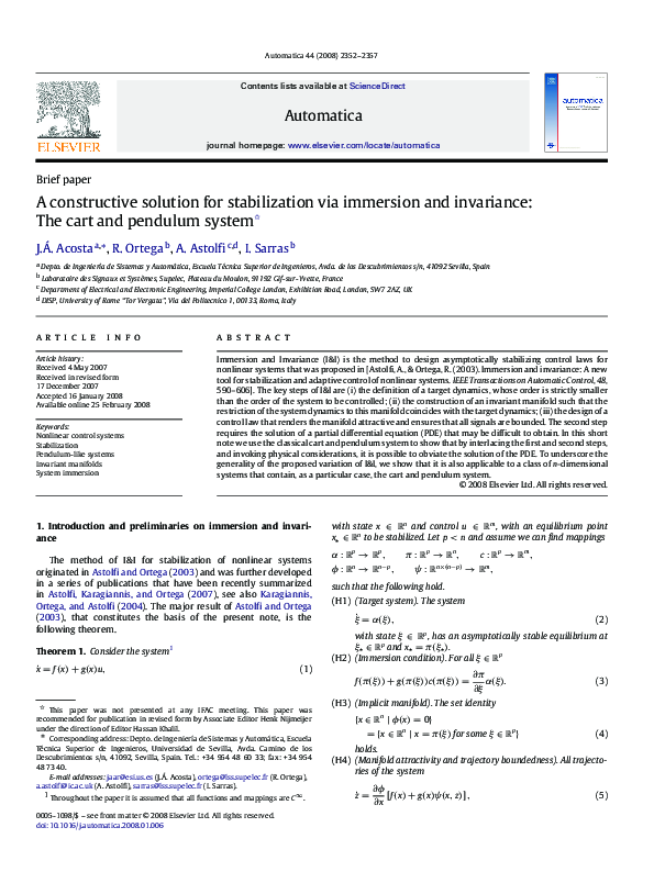 (PDF) A constructive solution for stabilization via immersion and ...