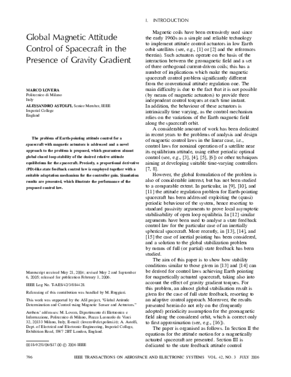 (PDF) Global magnetic attitude control of spacecraft in the presence of ...