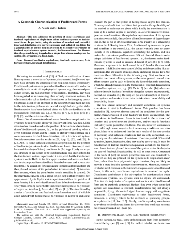 (PDF) A geometric characterization of feedforward forms