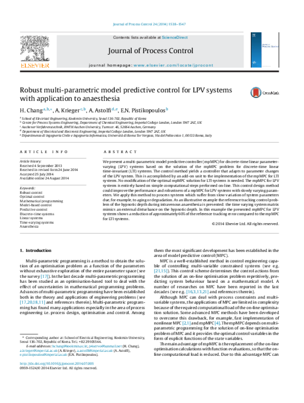 (PDF) Robust multi-parametric model predictive control for LPV systems ...