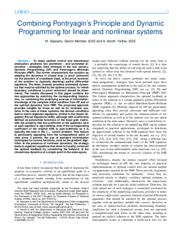 (PDF) Combining Pontryagin's Principle and Dynamic Programming for ...