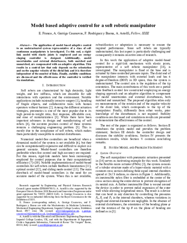 (PDF) Model based adaptive control for a soft robotic manipulator