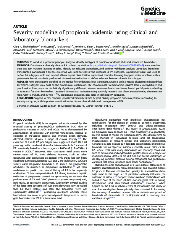 (PDF) Severity modeling of propionic acidemia using clinical and ...