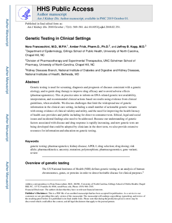 (PDF) Genetic Testing in Clinical Settings