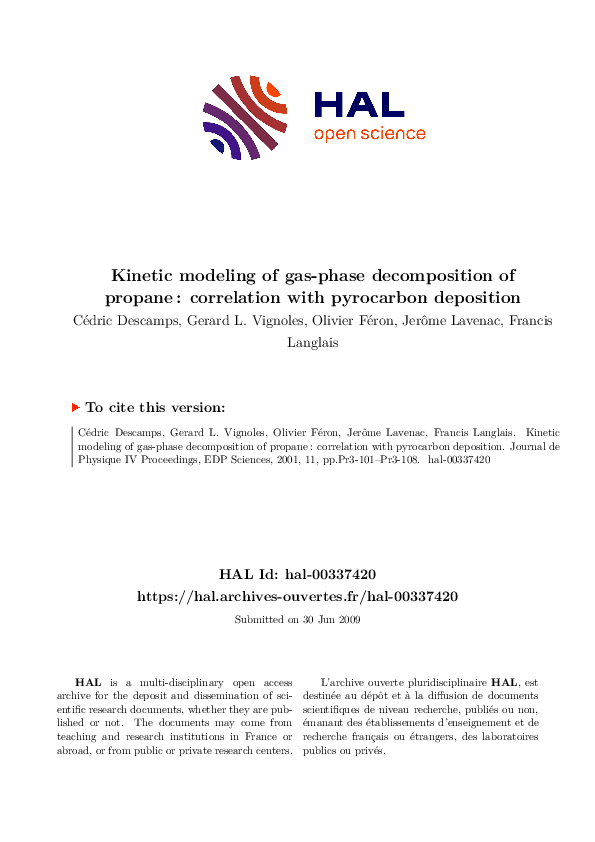(PDF) Kinetic Modeling of Propane Pyrolysis and Pyrocarbon Deposition