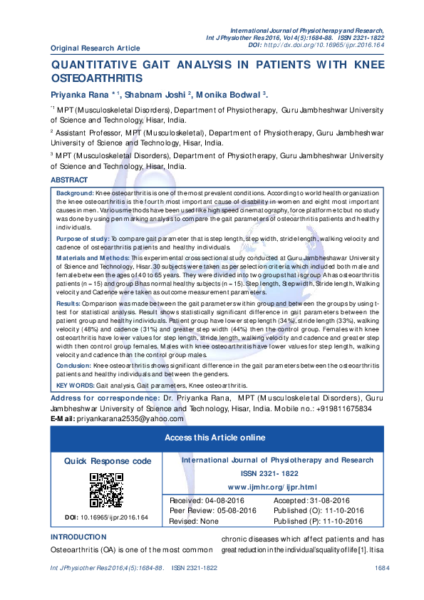(PDF) QUANTITATIVE GAIT ANALYSIS IN PATIENTS WITH KNEE OSTEOARTHRITIS