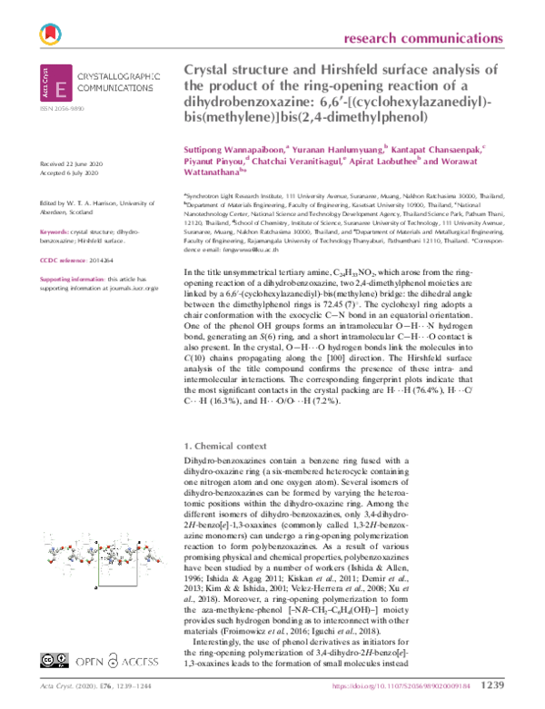 (PDF) Crystal structure and Hirshfeld surface analysis of the product ...