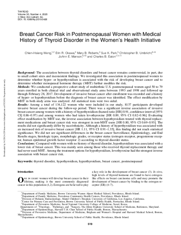 (PDF) Breast Cancer Risk in Postmenopausal Women with Medical History ...