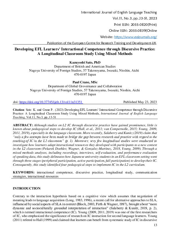 (PDF) Developing EFL Learners’ Interactional Competence through ...