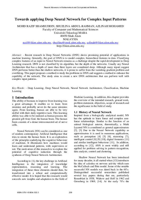 (PDF) Towards applying Deep Neural Network for Complex Input Patterns