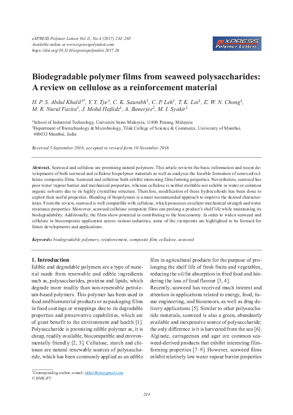 (PDF) Biodegradable polymer films from seaweed polysaccharides: A ...