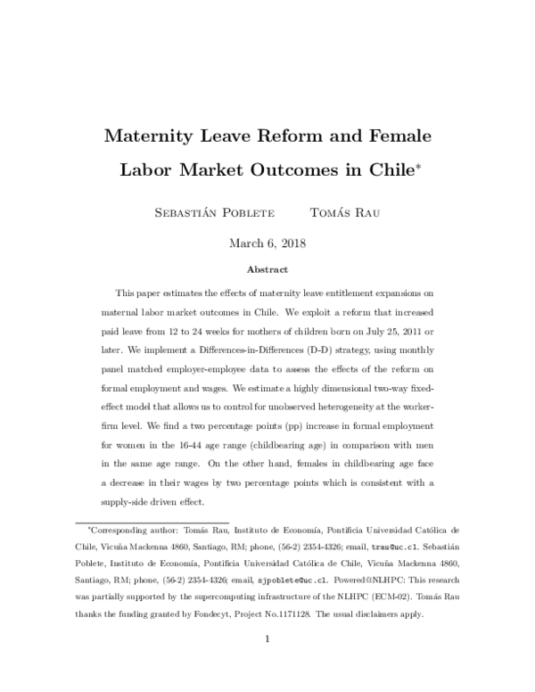 (PDF) Maternity Leave Reform and Female Labor Market Outcomes in Chile∗