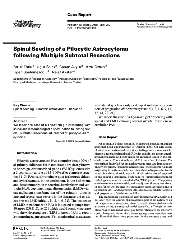 (PDF) Spinal Seeding of a Pilocytic Astrocytoma following Multiple ...