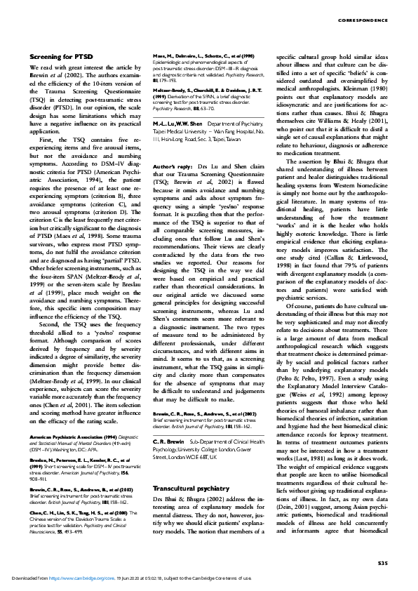 (PDF) Screening for PTSD