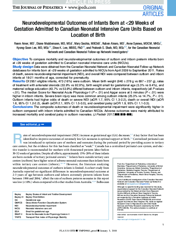 (PDF) Neurodevelopmental Outcomes of Infants Born at