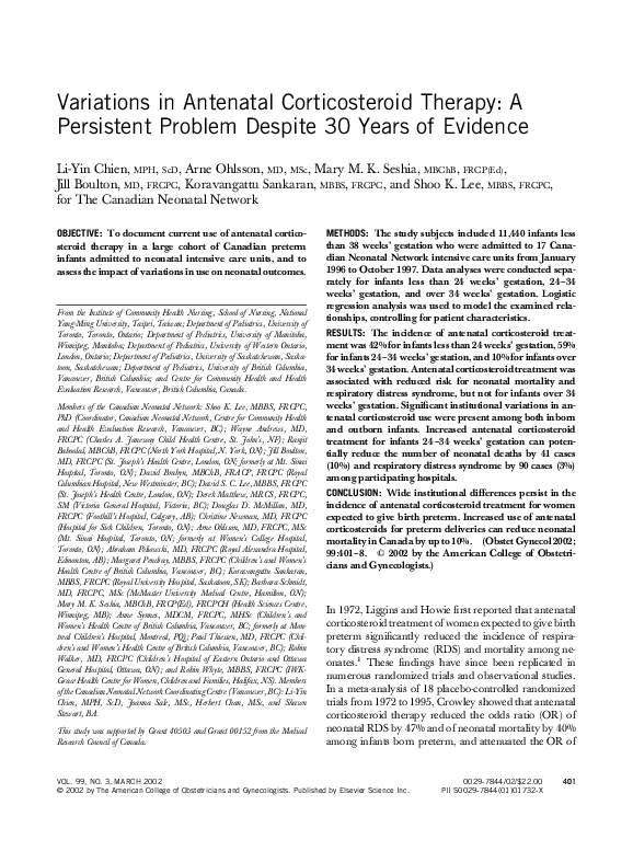 (PDF) Variations in Antenatal Corticosteroid Therapy