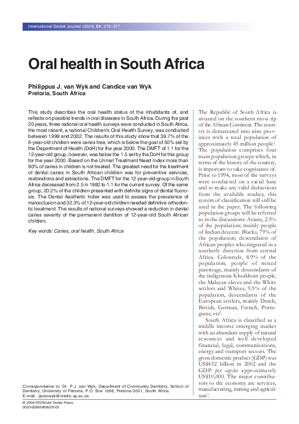 (PDF) Oral health in South Africa